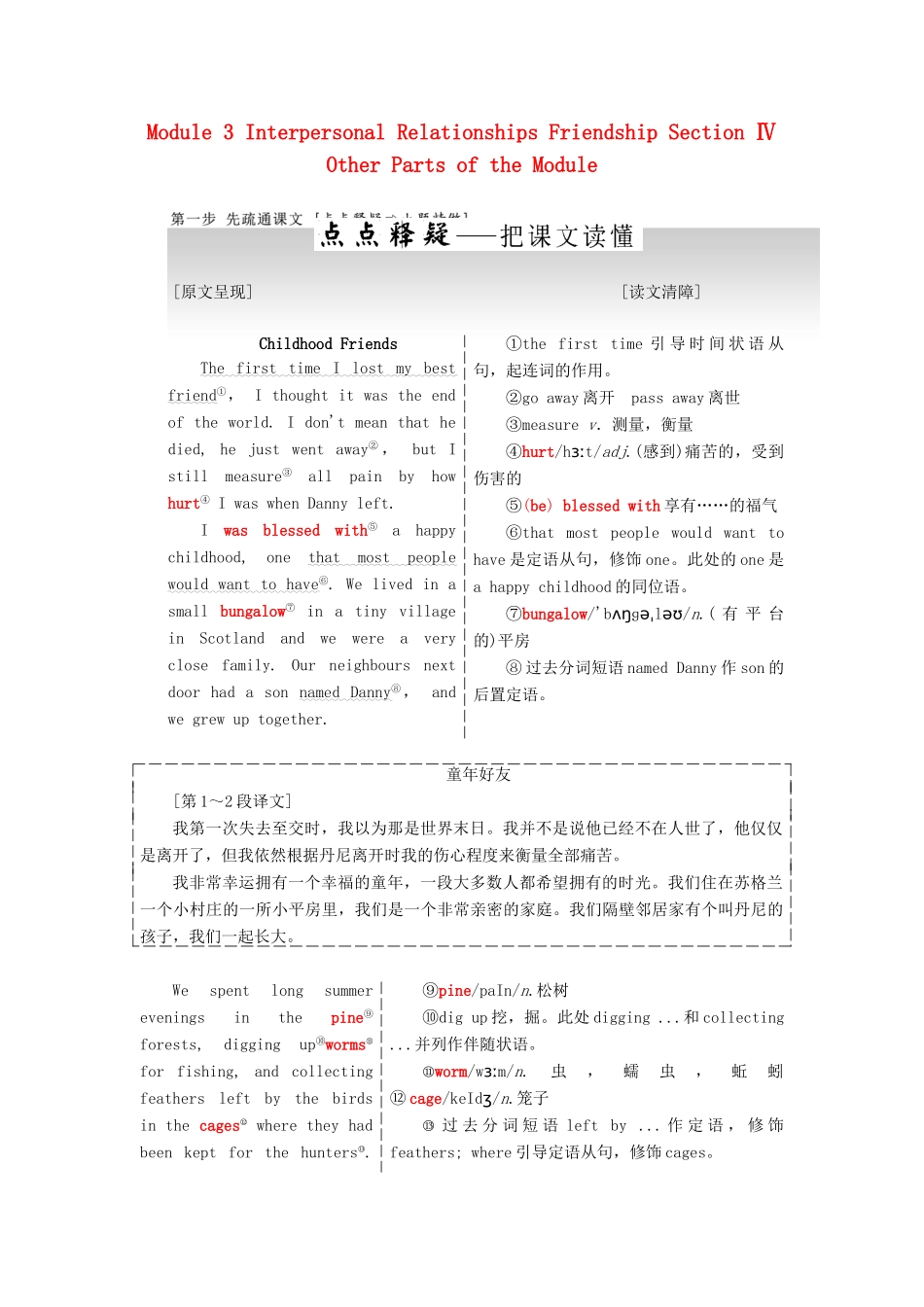 高中英语 Module 3 Interpersonal Relationships Friendship Section Ⅳ Other Parts of the Module教学案 外研版选修6-外研版高二选修6英语教学案_第1页