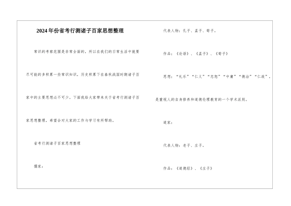 2024年份省考行测诸子百家思想整理_第1页