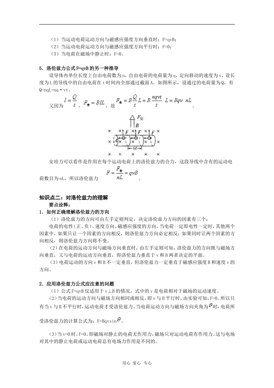 高中物理：磁场对运动电荷的作用  学案（新人教版必修1）_第2页