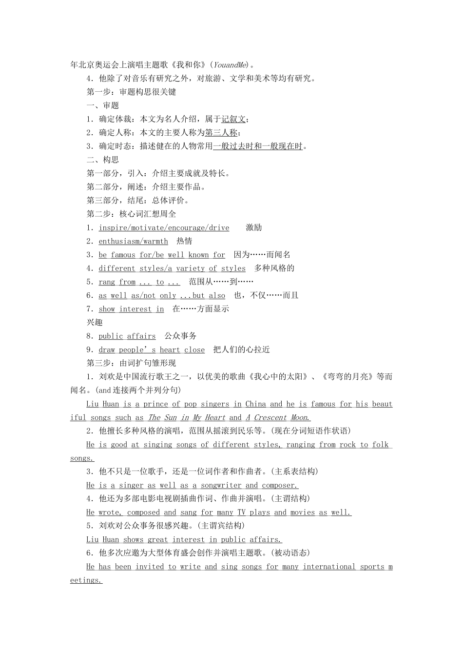 高中英语 Module 3 MusicSection Ⅴ Writing-名人介绍教学案 外研版必修2-外研版高一必修2英语教学案_第2页