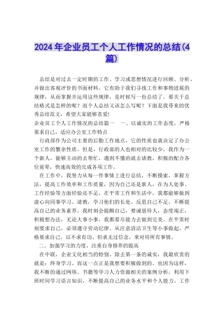 2024年企业员工个人工作情况的总结