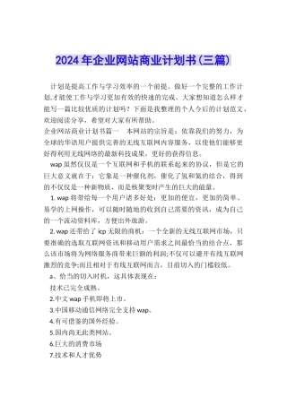 2024年企业网站商业计划书