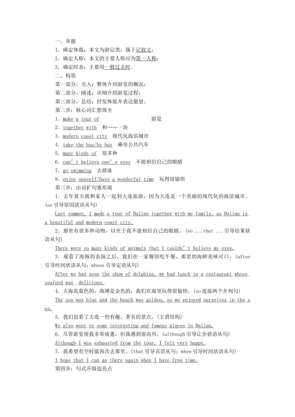 高中英语 Module 3 My First Ride on a Train Section Ⅴ Writing-游记类记叙文教学案 外研版必修1-外研版高一必修1英语教学案_第2页
