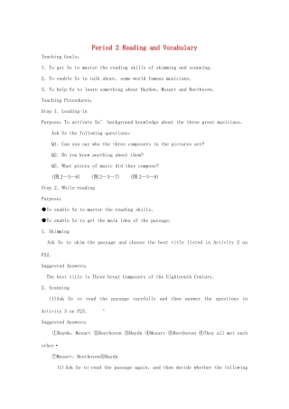 高中英语 Module 3 Period 2 Reading and Vocabulary教案 外研版必修2-外研版高中必修2英语教案