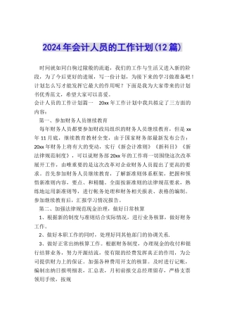 2024年会计人员的工作计划
