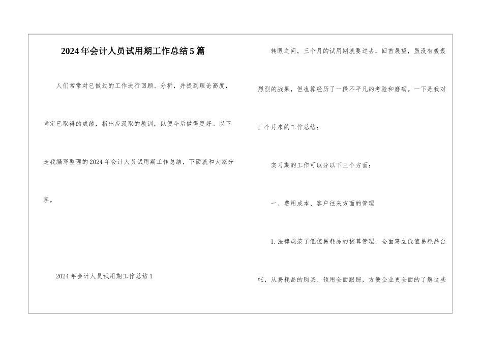 2024年会计人员试用期工作总结5篇_第1页