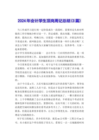 2024年会计学生顶岗周记总结