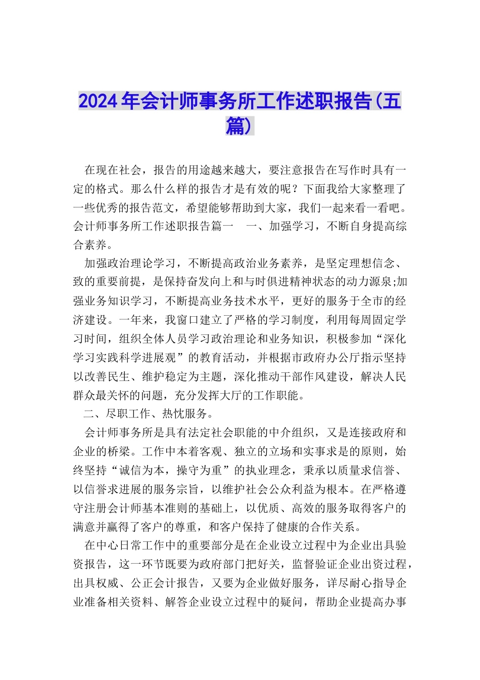 2024年会计师事务所工作述职报告_第1页