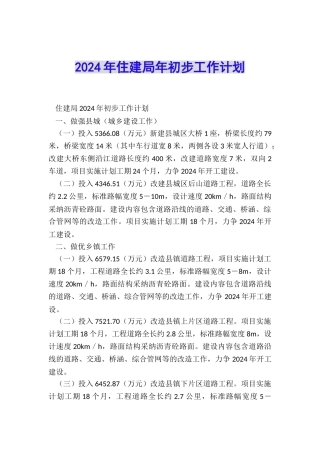 2024年住建局年初步工作计划