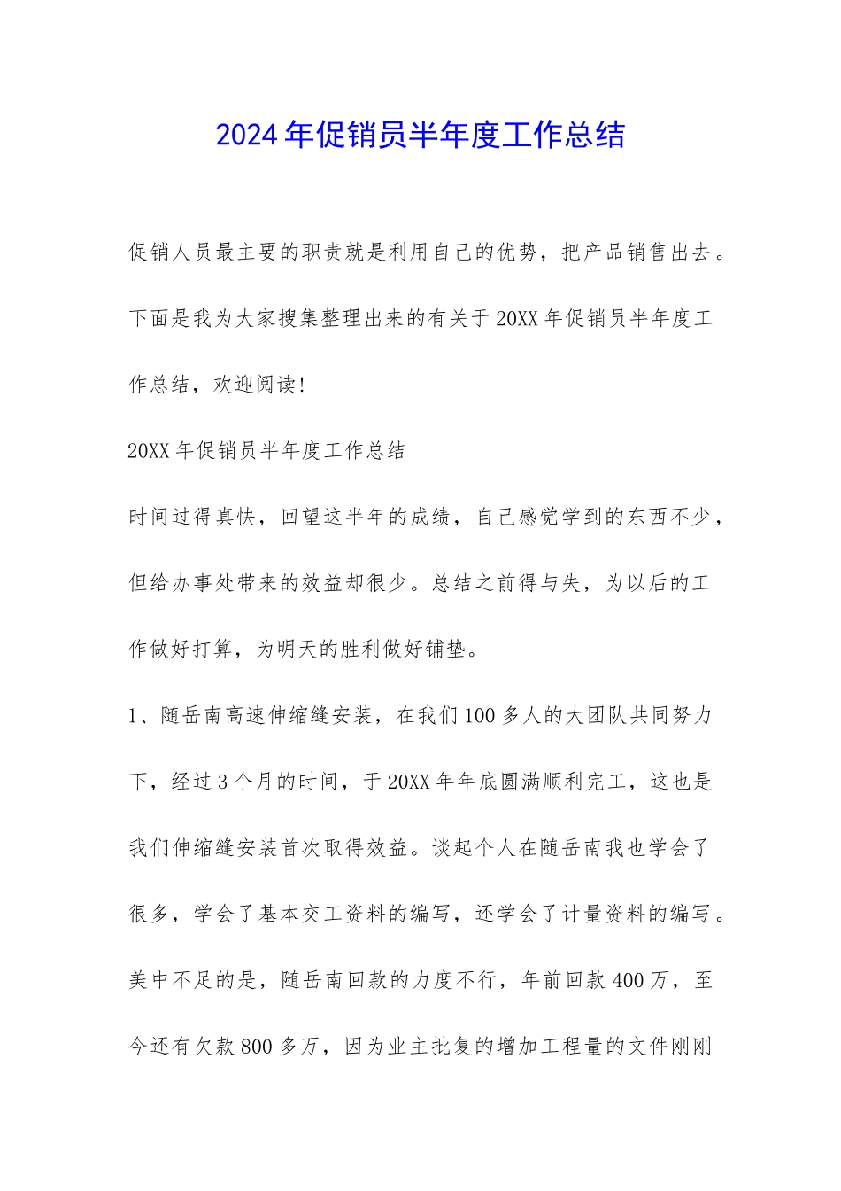 2024年促销员半年度工作总结-_第1页