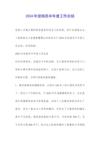 2024年促销员半年度工作总结-