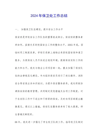 2024年保卫处工作总结-