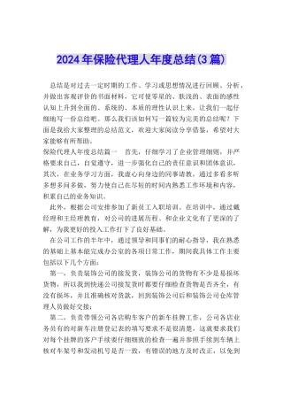 2024年保险代理人年度总结