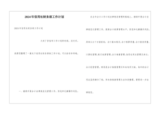 2024年信用社财务部工作计划