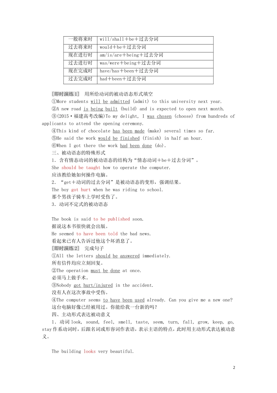 高中英语 Module 4 Carnival Section Ⅲ Grammar-复习被动语态教学案 外研版必修5-外研版高二必修5英语教学案_第2页