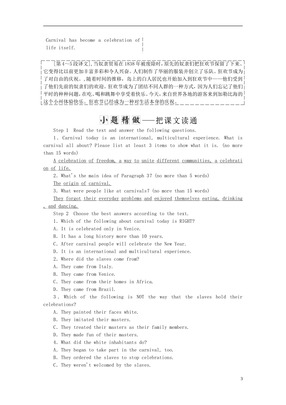 高中英语 Module 4 Carnival Section Ⅳ Other Parts of the Module教学案 外研版必修5-外研版高二必修5英语教学案_第3页