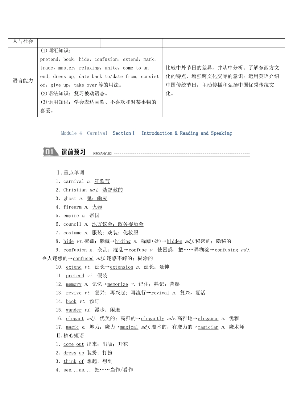 高中英语 Module 4 Carnival SectionⅠ Introduction Reading and Speaking学案（含解析）外研版必修5-外研版高二必修5英语学案_第2页