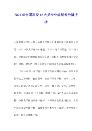 2024年全国高校12大类专业学科省份排行榜