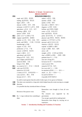 高中英语 Module 4 Great Scientists单元学案 外研版必修4