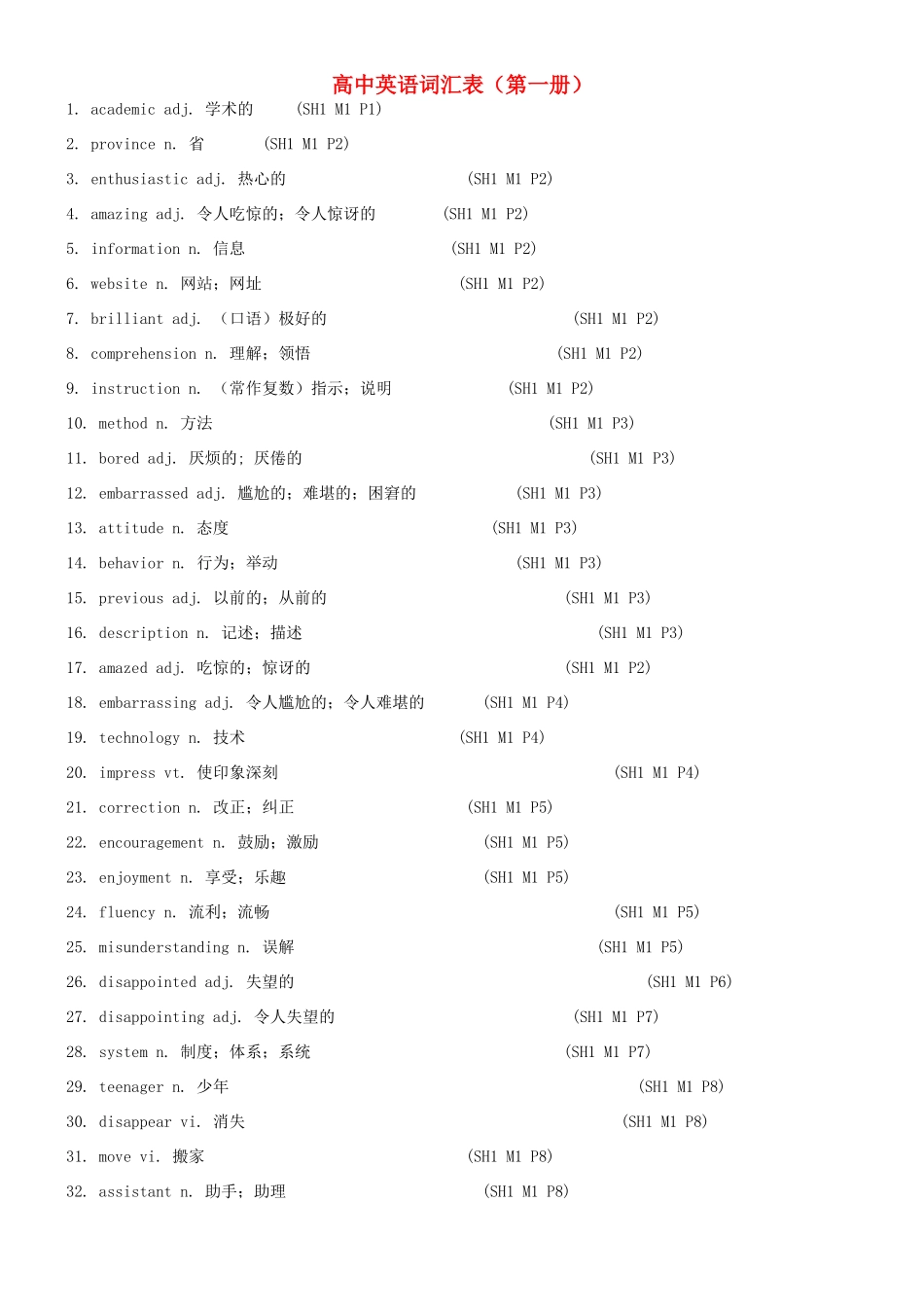 高中英语 1-8册单词素材 新人教版_第1页
