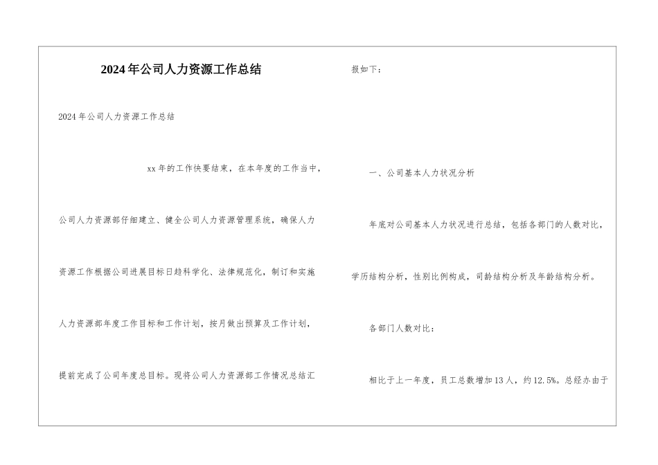 2024年公司人力资源工作总结_第1页