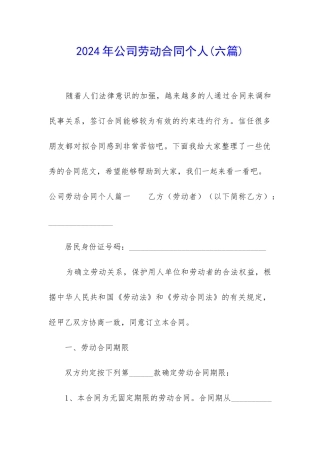 2024年公司劳动合同个人