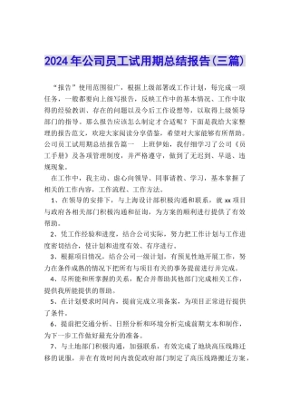 2024年公司员工试用期总结报告
