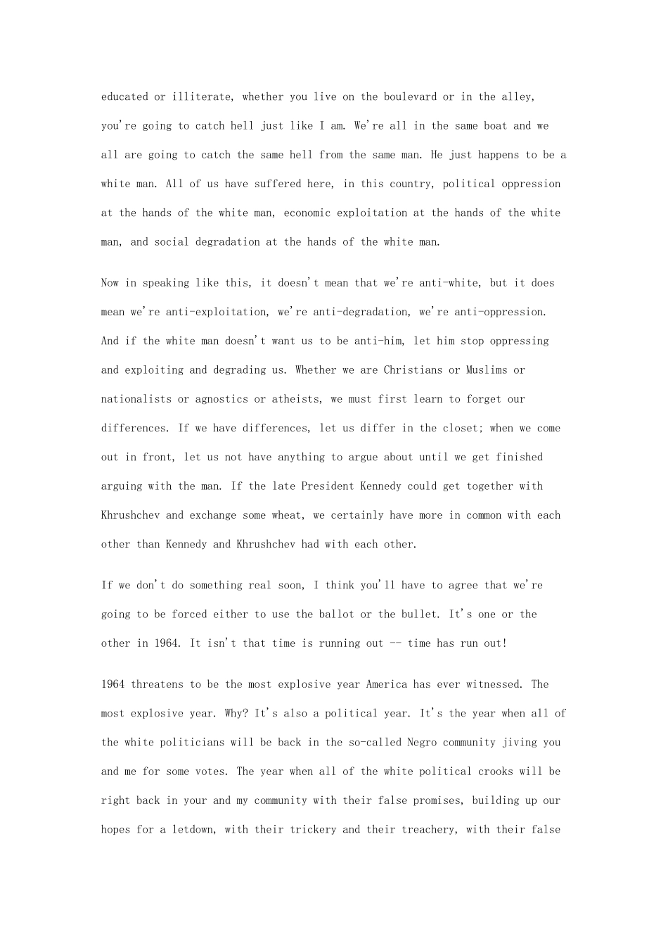 高中英语 50篇经典英文演讲素材 14 Malcolm X：The Ballot or the Bullet-人教版高中全册英语素材_第2页