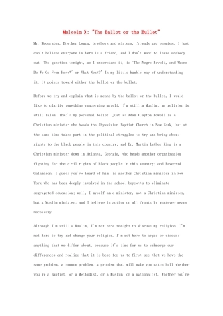 高中英语 50篇经典英文演讲素材 14 Malcolm X：The Ballot or the Bullet-人教版高中全册英语素材