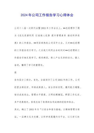 2024年公司工作报告学习心得体会-