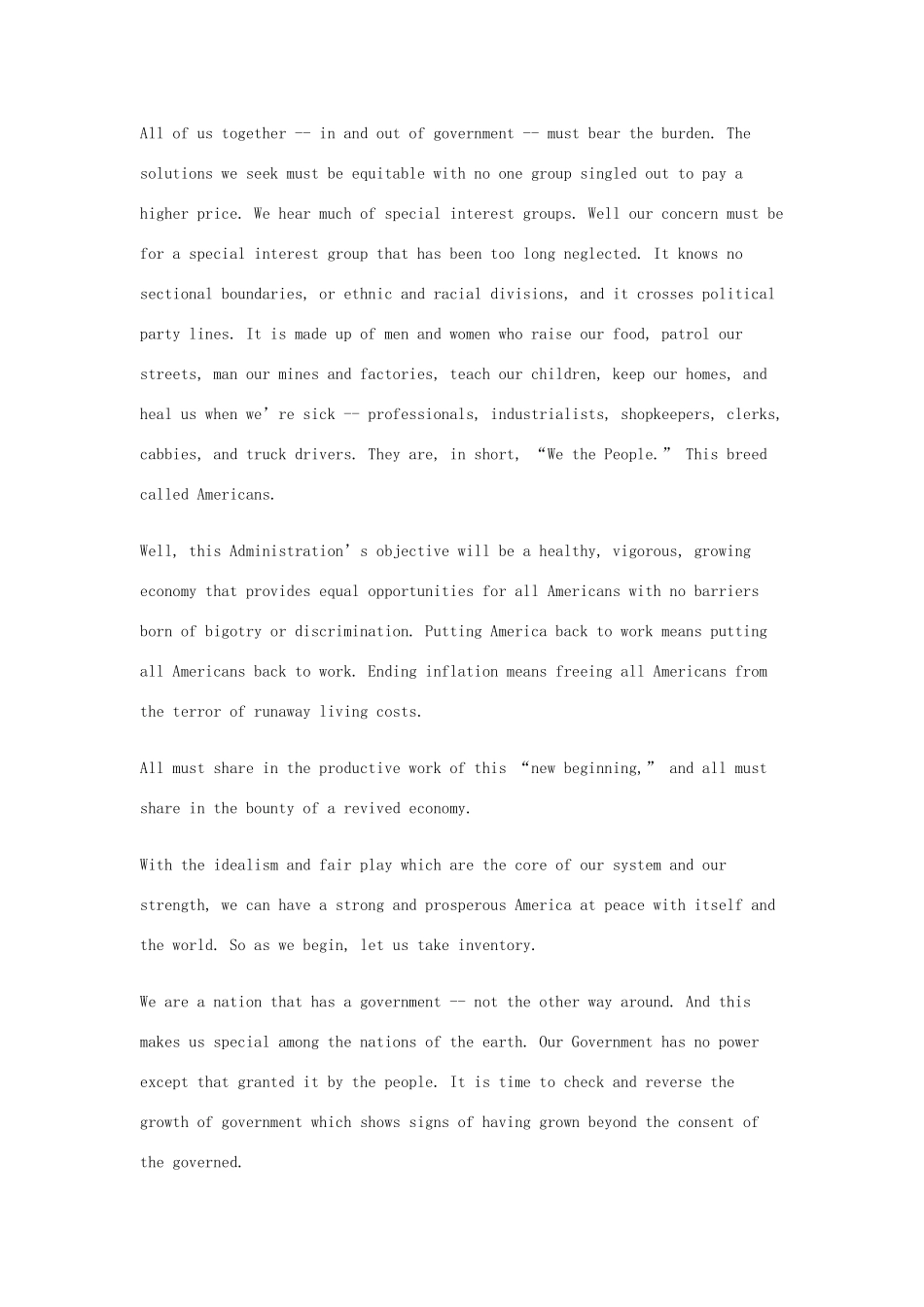 高中英语 50篇经典英文演讲素材 24 Ronald Reagan：First Inaugural Address-人教版高中全册英语素材_第3页