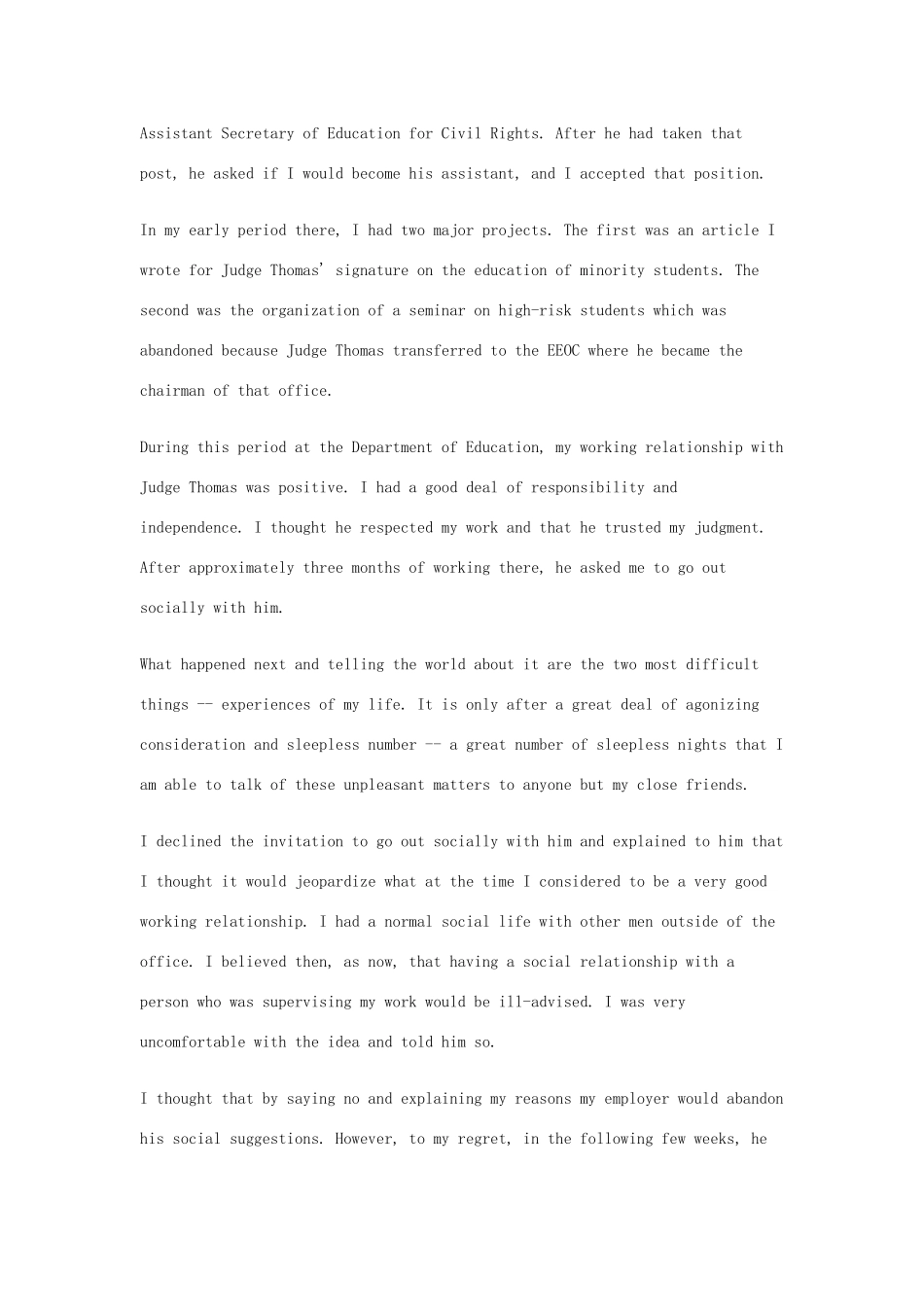 高中英语 50篇经典英文演讲素材 34 Sexual Harrassment Hearings Concerning Judge Clarence Thomas-人教版高中全册英语素材_第2页