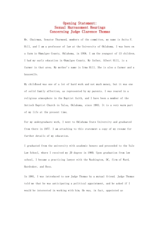 高中英语 50篇经典英文演讲素材 34 Sexual Harrassment Hearings Concerning Judge Clarence Thomas-人教版高中全册英语素材