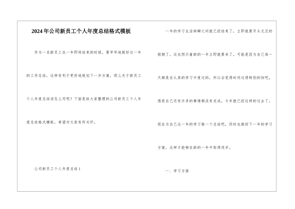 2024年公司新员工个人年度总结格式模板_第1页