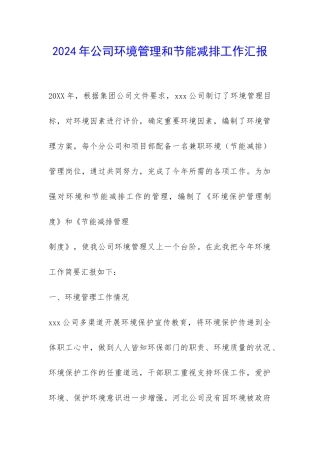 2024年公司环境管理和节能减排工作汇报-