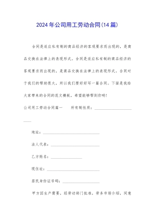 2024年公司用工劳动合同