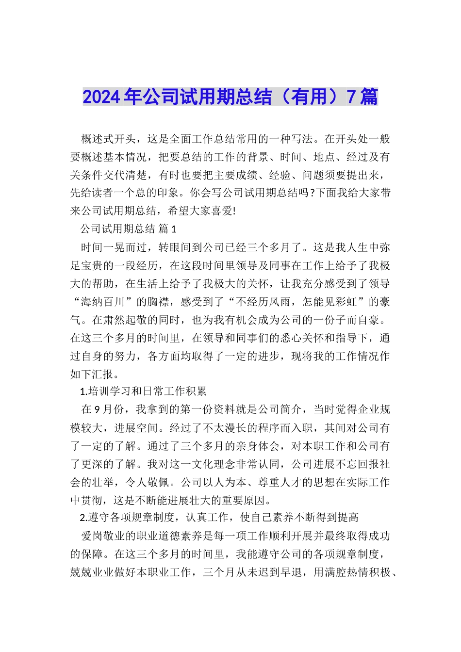 2024年公司试用期总结7篇_第1页