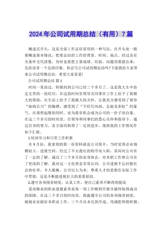 2024年公司试用期总结7篇