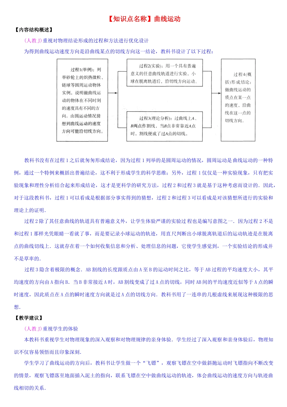 高中物理教师备课资料卡 曲线运动_第1页