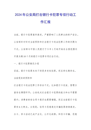 2024年公安局打击银行卡犯罪专项行动工作汇报-