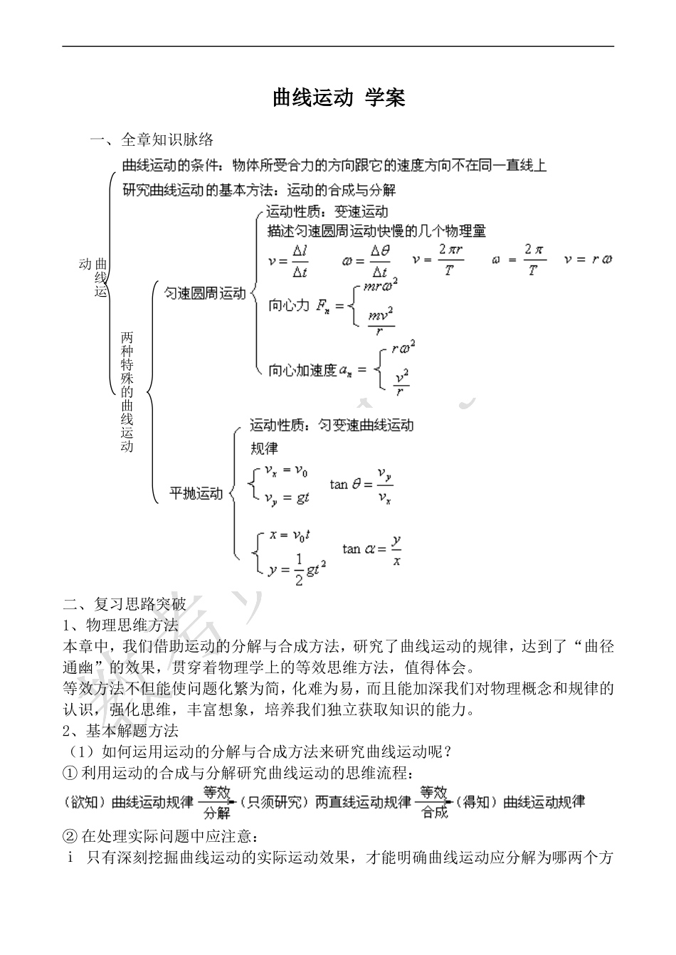 高中物理旧人教第一册曲线运动 学案1_第1页