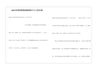 2024年农村信用社财务科个人工作计划
