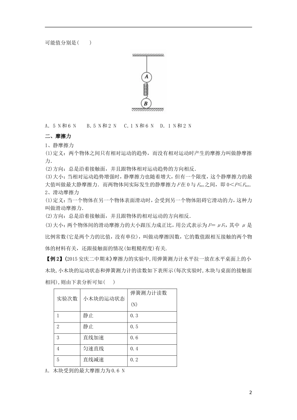 高中物理上学期期末复习四 三种性质力的理解和分析学案 新人教版必修1-新人教版高一必修1物理学案_第2页