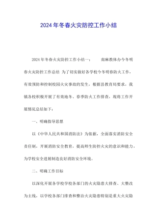 2024年冬春火灾防控工作小结