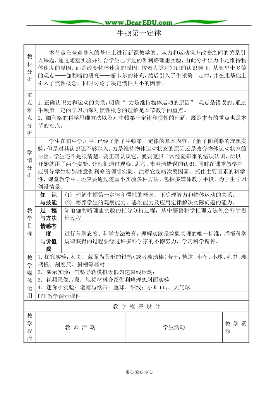 高中物理牛顿第一定律教案 鲁科版 必修1_第1页