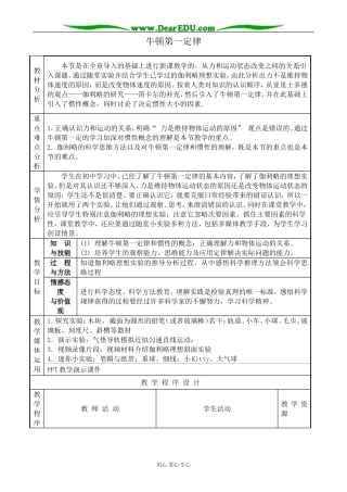 高中物理牛顿第一定律教案 鲁科版 必修1