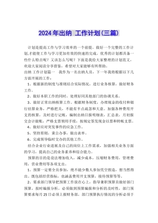 2024年出纳-工作计划
