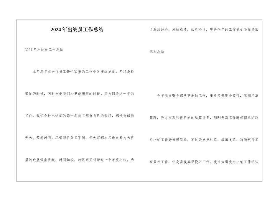 2024年出纳员工作总结_第1页