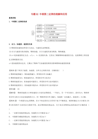 高中物理同步重难讲练之牛顿运动定律 专题02 牛顿第二定律的理解和应用学案 新人教版必修1-新人教版高一必修1物理学案