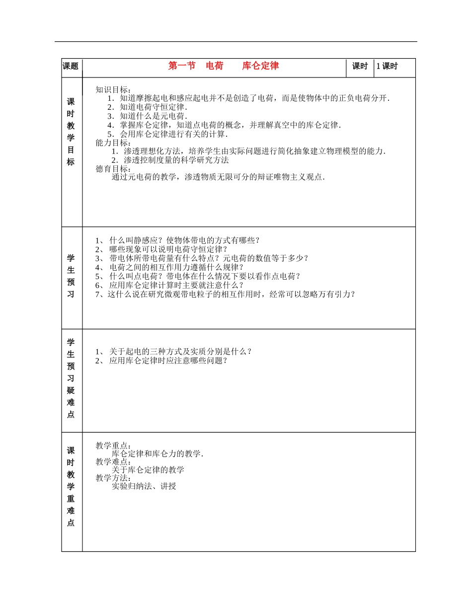 高中物理库仑定律.1教案人教版选修3_第1页